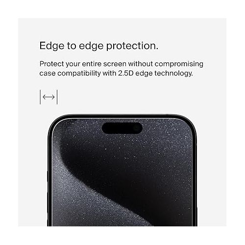 벨킨 Belkin ScreenForce UltraGlass 2 Treated iPhone 15 Pro Screen Protector - Scratch-Resistant, 9H Hardness Tested Glass w/Slim Design - Includes Easy Align Tray for Bubble-Free Application