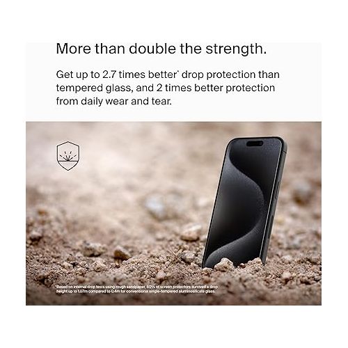 벨킨 Belkin ScreenForce UltraGlass 2 Treated iPhone 15 Pro Screen Protector - Scratch-Resistant, 9H Hardness Tested Glass w/Slim Design - Includes Easy Align Tray for Bubble-Free Application