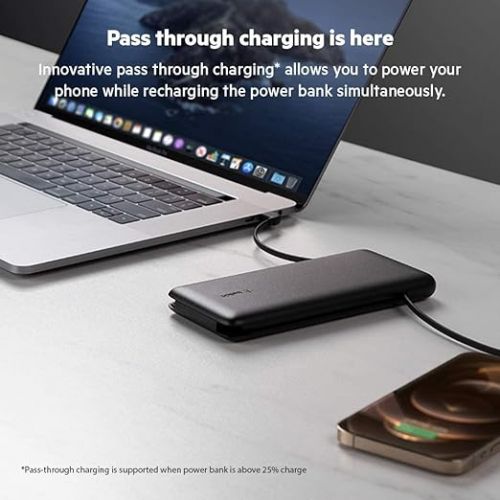 벨킨 Belkin BoostCharge Plus 10k mAh Power Bank w/Integrated Lightning Cable & USB-C Cable - iPhone Charger - Battery Pack Portable Charger for iPhone 15 Pro Max, iPhone 15, iPhone 14, iPhone 13 - Black