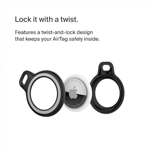 벨킨 Belkin Portable Electronic Device Cover, AirTag Case with Key Ring - Reflective, Secure Holder - 2-Pack Black