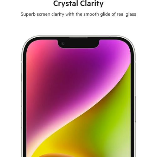 벨킨 Belkin UltraGlass iPhone 14, iPhone 13 Pro Screen Protector - Easy Application with Installation Guide Tray - Crystal Clear Tempered Glass Screen Protector with AntiMicrobial-Treated Display