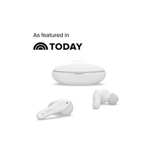 벨킨 Belkin Soundform Nano - Bluetooth Earbuds for Kids with Built-in Microphone, 24H Battery Life, 85dB Safe Volume Limit - Kids Bluetooth Earbuds for iPhone, iPad, Galaxy & More - White