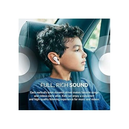 벨킨 Belkin Soundform Nano - Bluetooth Earbuds for Kids with Built-in Microphone, 24H Battery Life, 85dB Safe Volume Limit - Kids Bluetooth Earbuds for iPhone, iPad, Galaxy & More - White