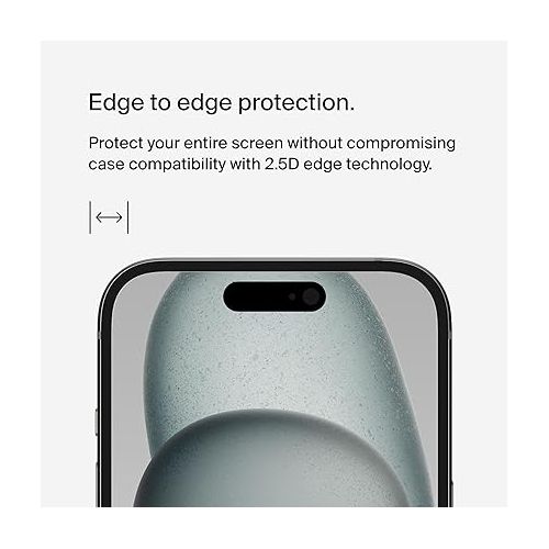 벨킨 Belkin ScreenForce UltraGlass 2 Treated iPhone 15 Plus, 14 Pro Max Screen Protector - Scratch-Resistant, 9H Hardness Tested Glass w/Slim Design - Includes Easy Align Tray for Bubble-Free Application