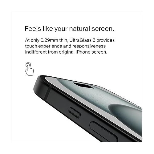 벨킨 Belkin ScreenForce UltraGlass 2 Treated iPhone 15 Plus, 14 Pro Max Screen Protector - Scratch-Resistant, 9H Hardness Tested Glass w/Slim Design - Includes Easy Align Tray for Bubble-Free Application