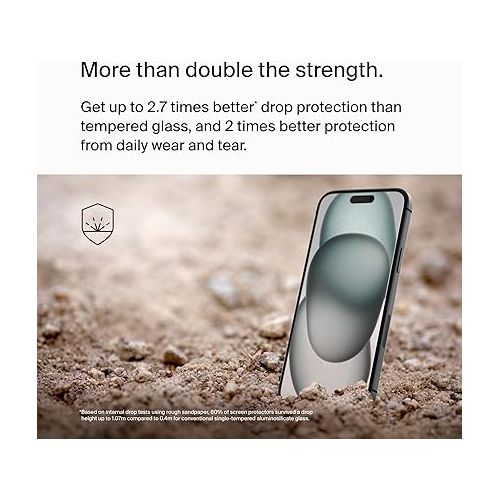 벨킨 Belkin ScreenForce UltraGlass 2 Treated iPhone 15 Plus, 14 Pro Max Screen Protector - Scratch-Resistant, 9H Hardness Tested Glass w/Slim Design - Includes Easy Align Tray for Bubble-Free Application