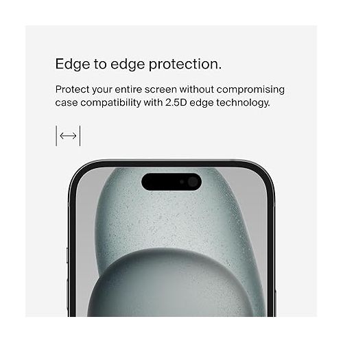 벨킨 Belkin ScreenForce UltraGlass 2 Treated iPhone 15 and 14 Pro Screen Protector - Scratch-Resistant, 9H Hardness Tested Glass w/Slim Design - Includes Easy Align Tray for Bubble-Free Application