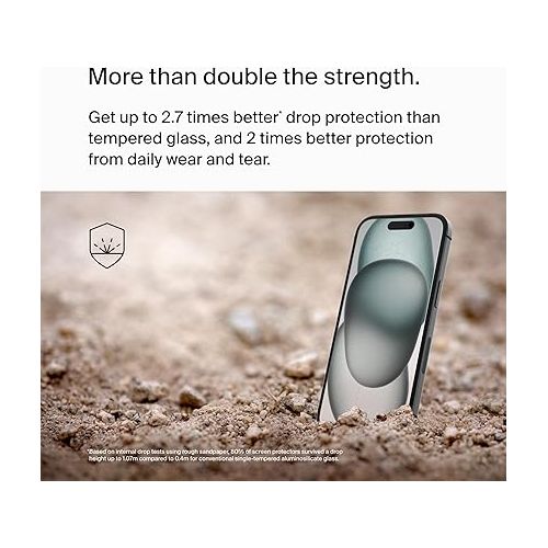 벨킨 Belkin ScreenForce UltraGlass 2 Treated iPhone 15 and 14 Pro Screen Protector - Scratch-Resistant, 9H Hardness Tested Glass w/Slim Design - Includes Easy Align Tray for Bubble-Free Application