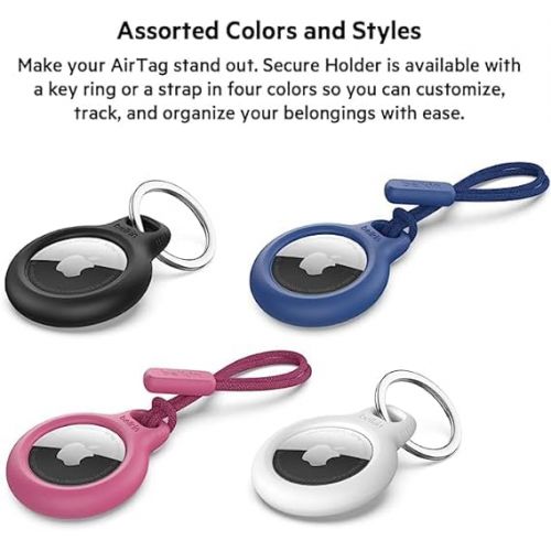 벨킨 Belkin AirTag Secure Holder Case - Durable Scratch Resistant with Key Ring - Protective AirTag Accessory For Keys, Pets, Luggage - 2-Pack Black & White