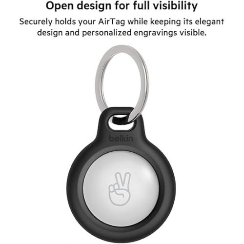 벨킨 Belkin AirTag Secure Holder Case - Durable Scratch Resistant with Key Ring - Protective AirTag Accessory For Keys, Pets, Luggage - 2-Pack Black & White