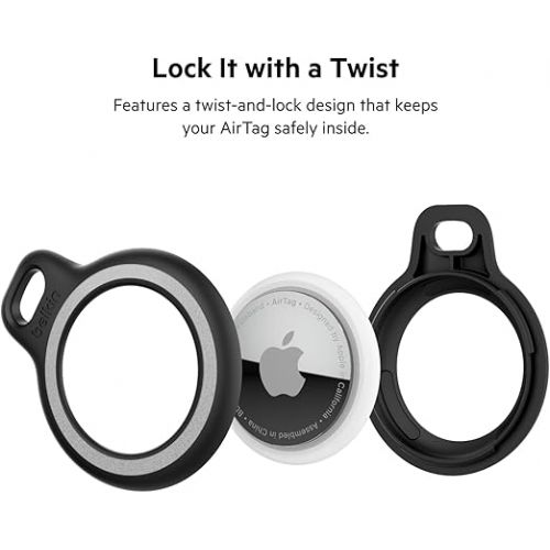 벨킨 Belkin AirTag Secure Holder Case - Durable Scratch Resistant with Key Ring - Protective AirTag Accessory For Keys, Pets, Luggage - 2-Pack Black & White