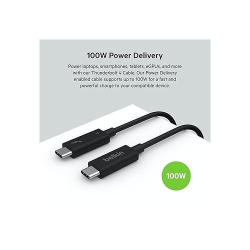 벨킨 Belkin Thunderbolt 4 Cable (2M, 6.6ft Power Cable), USB-C to USB-C Cable w/ 100W Power Delivery, USB 4 Compliant, Compatible with Thunderbolt 3, MacBook Pro, eCPU, & More - Intel Thunderbolt Certified