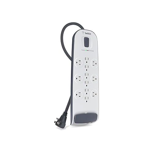 벨킨 Belkin Power Strip Surge Protector - 12 AC Multiple Outlets, Ethernet & Cable Protection - 8 ft Long Extension Cord for Home, Office, Travel, Computer Desktop & Phone Charger - 3996 Joules, White