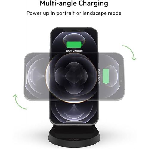 벨킨 Belkin Magnetic Wireless Charger, (Power Supply Included) Wireless Charging Stand, Compatible with MagSafe for iPhone 12, 13, Pro, Pro Max, and Mini - Black