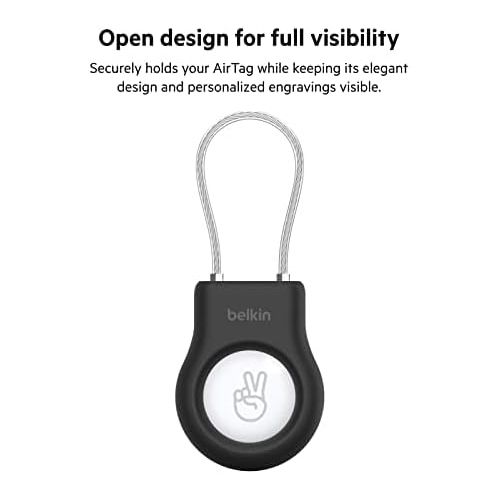 벨킨 Belkin Apple AirTag Secure Holder with Wire Cable - Durable, Scratch-Resistant AirTag Case w/ Allen Key Locking System, Protective AirTag Keychain Accessory for Keys, Luggage, Pets, & More - Black