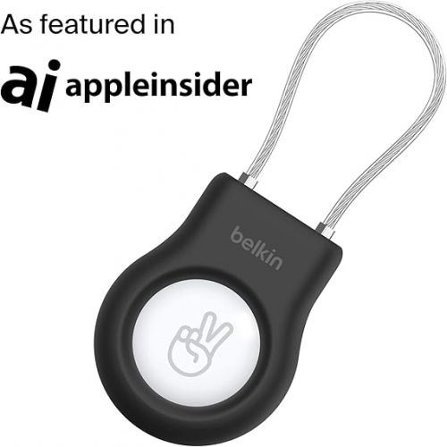 벨킨 Belkin Apple AirTag Secure Holder with Wire Cable - Durable, Scratch-Resistant AirTag Case w/ Allen Key Locking System, Protective AirTag Keychain Accessory for Keys, Luggage, Pets, & More - Black
