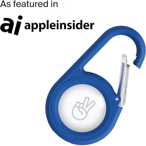 벨킨 Belkin Apple AirTag Secure Holder with Carabiner - Durable Scratch Resistant Case With Open Face & Raised Edges - Protective AirTag Keychain Accessory For Keys, Pets, Luggage & More - Blue