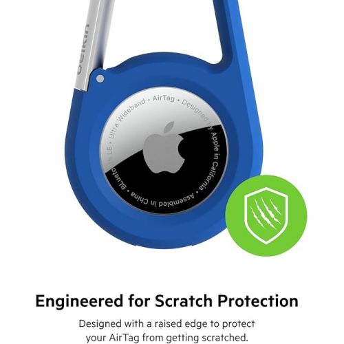 벨킨 Belkin Apple AirTag Secure Holder with Carabiner - Durable Scratch Resistant Case With Open Face & Raised Edges - Protective AirTag Keychain Accessory For Keys, Pets, Luggage & More - Blue