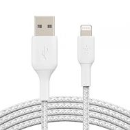 Belkin BoostCharge Braided Lightning Cable - 6.6ft/2M - MFi Certified Apple iPhone Charger USB to Lightning Cable 6ft - iPhone Cable - iPhone Charger Cable - Apple Charger - USB Phone Charger - White