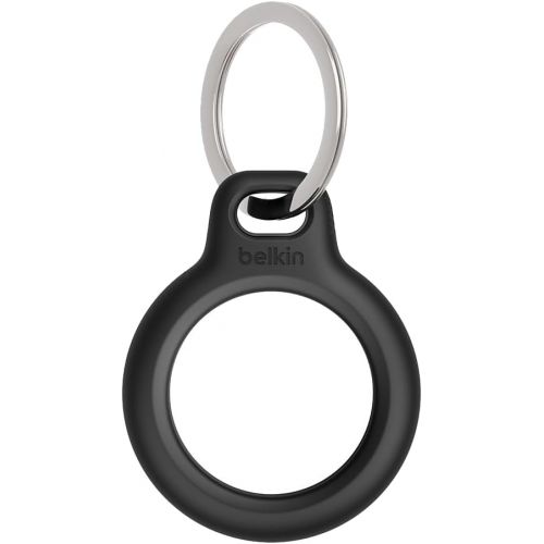 벨킨 Belkin Apple AirTag Secure Holder with Key Ring - Durable, Scratch-Resistant Case with Open Face & Raised Edges - Protective AirTag Keychain Accessory for Keys, Pets, Luggage, & More - Black