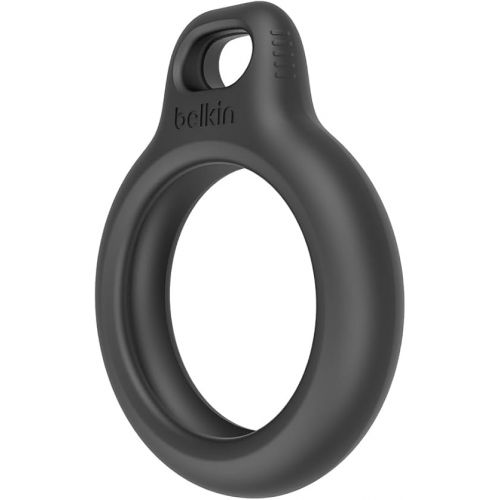 벨킨 Belkin Apple AirTag Secure Holder with Key Ring - Durable, Scratch-Resistant Case with Open Face & Raised Edges - Protective AirTag Keychain Accessory for Keys, Pets, Luggage, & More - Black