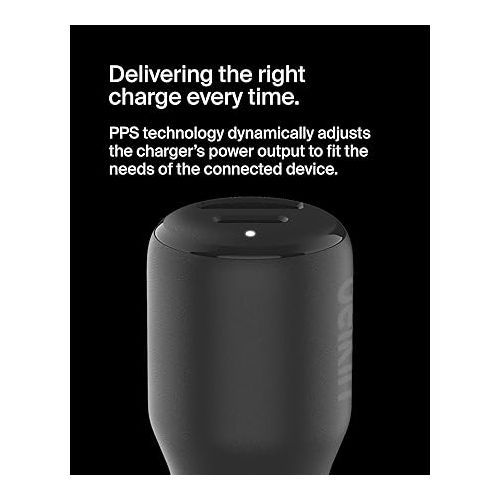 벨킨 Belkin BoostCharge Dual Car Charger 42W w/Fast Charge USB-C 30W PPS & 12W USB-A Ports for Apple iPhone 15, 15 Pro, 15 Pro Max, iPhone 14 Series, iPhone 13 Series, Samsung Galaxy S23, & More - Black