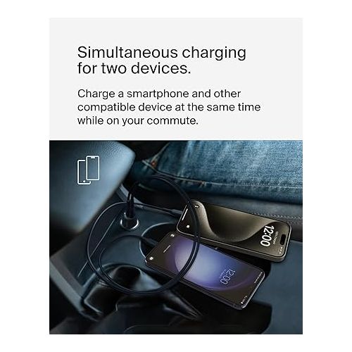 벨킨 Belkin BoostCharge Dual Car Charger 42W w/Fast Charge USB-C 30W PPS & 12W USB-A Ports for Apple iPhone 15, 15 Pro, 15 Pro Max, iPhone 14 Series, iPhone 13 Series, Samsung Galaxy S23, & More - Black