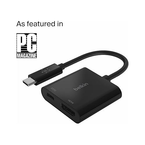 벨킨 Belkin USB C to HDMI Adapter + USBC Charging Port to Charge While You Display, Supports 4K UHD Video, Passthrough Power up to 60W for Connected Devices, Compatible with MacBook, iPad, Windows