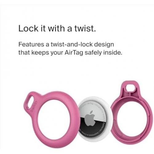 벨킨 Belkin Apple AirTag Secure Holder with Key Ring - Durable, Scratch-Resistant Case with Open Face & Raised Edges - Protective AirTag Keychain Accessory for Keys, Pets, Luggage, & More - Pink