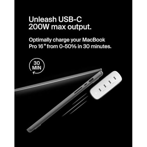 벨킨 Belkin BoostCharge Pro 4-Port USB-C GaN Wall Charger, 200W Multi-Port Charger w/USB-C PD 3.1 Fast Charge + 5ft Power Cord for MacBook Pro, iPhone 15 Series, iPad Pro, Galaxy S24, Google Pixel, & More