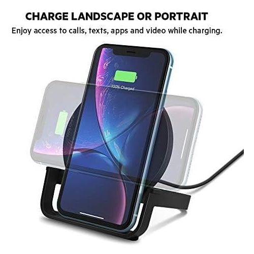 벨킨 Belkin Quick Charge 10W Wireless Charger - Qi-Certified Charger Stand for iPhone, Samsung Galaxy - Charge While Listening to Music, Streaming Videos, & Video Calling - Includes AC Adapter - Black