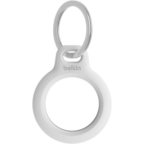 벨킨 Belkin Apple AirTag Secure Holder with Key Ring - Durable Scratch Resistant Case With Open Face & Raised Edges - Protective AirTag Keychain Accessory For Keys, Pets, Luggage, Backpacks & More - White