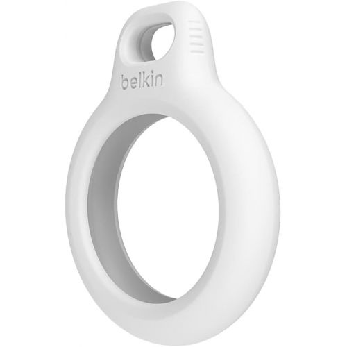 벨킨 Belkin Apple AirTag Secure Holder with Key Ring - Durable Scratch Resistant Case With Open Face & Raised Edges - Protective AirTag Keychain Accessory For Keys, Pets, Luggage, Backpacks & More - White