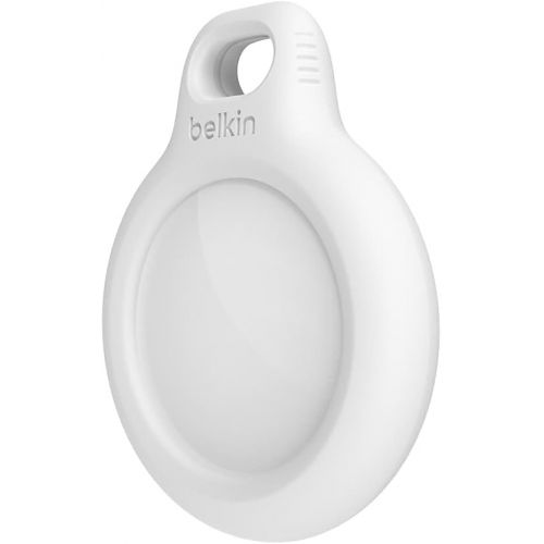 벨킨 Belkin Apple AirTag Secure Holder with Key Ring - Durable Scratch Resistant Case With Open Face & Raised Edges - Protective AirTag Keychain Accessory For Keys, Pets, Luggage, Backpacks & More - White