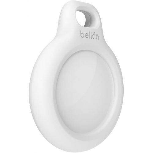 벨킨 Belkin Apple AirTag Secure Holder with Key Ring - Durable Scratch Resistant Case With Open Face & Raised Edges - Protective AirTag Keychain Accessory For Keys, Pets, Luggage, Backpacks & More - White