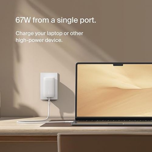 벨킨 Belkin BoostCharge 3-Port USB-C Wall Charger with PPS 67W, USB-C PD 3.1 Fast Charging iPhone Charger for iPhone 15 Series, MacBook Pro, AirPods, Galaxy, and Other PD Enabled Devices - White, 2-Pack