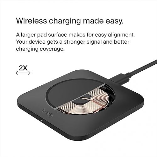 벨킨 Belkin BoostCharge Pro 15W Universal Easy Align Wireless Charging Pad, Fast Qi Charger, Large Charging Pad for Apple iPhone, Samsung Galaxy, Apple AirPods Pro, and Other Devices - Black