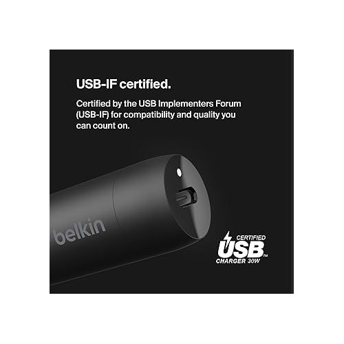 벨킨 Belkin Boost↑Charge™ 30W Fast Car Charger, Compact Design w/USB-C Power Delivery Port, Universal Compatibility for iPhone 14, Galaxy S23, Note Series, and More - Black