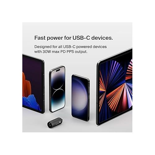 벨킨 Belkin Boost↑Charge™ 30W Fast Car Charger, Compact Design w/USB-C Power Delivery Port, Universal Compatibility for iPhone 14, Galaxy S23, Note Series, and More - Black