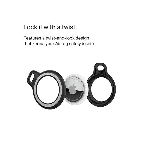 벨킨 Belkin Apple AirTag Reflective Secure Holder With Key Ring - AirTag Holder - AirTag Keychain Accessories - Reflective & Scratch Resistant AirTag Case With Raised Edges - Black