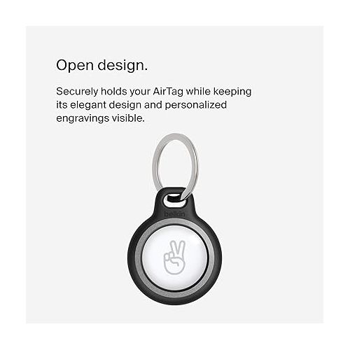 벨킨 Belkin Apple AirTag Reflective Secure Holder With Key Ring - AirTag Holder - AirTag Keychain Accessories - Reflective & Scratch Resistant AirTag Case With Raised Edges - Black