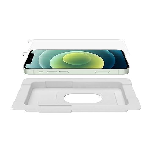 벨킨 Belkin iPhone 12 Mini Screen Protector UltraGlass Anti-Microbial (Ultimate Protection + Reduces Bacteria on Screen up to 99%), Clear, OVA036zz