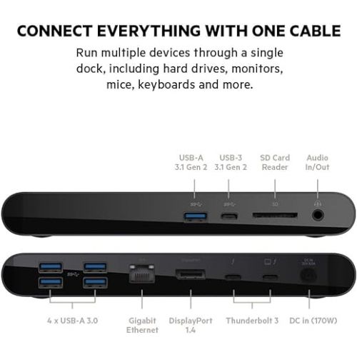 벨킨 Belkin Thunderbolt 3 Dock Pro w/ Thunderbolt 3 Cable - USB-C Hub - USB-C Docking Station for MacOS & Windows, Dual 4K @60Hz, 40Gbps Transfer Speed, 85W Upstream Charging, w/ Ethernet, SD & Audio Ports