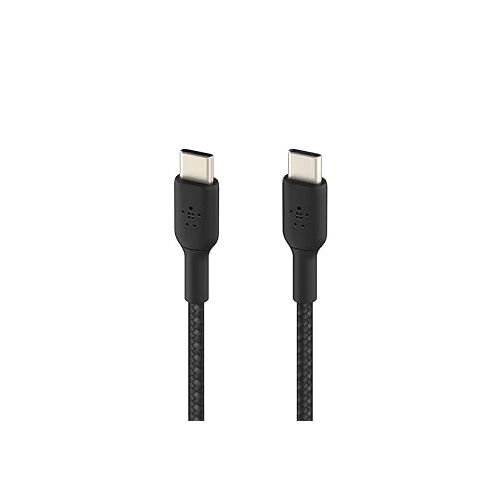 벨킨 Belkin BoostCharge Braided USB-C to USB-C Cable (1M/3.3ft) for iPhone 15, iPhone 15 Pro, iPhone 15 Pro Max, iPhone 15 Plus, Galaxy S23, S22, Note10, Note9, Pixel 7, Pixel 6, iPad Pro, & More - Black