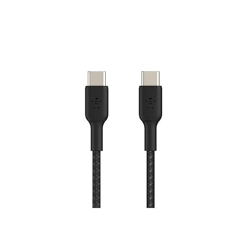 벨킨 Belkin BoostCharge Braided USB-C to USB-C Cable (1M/3.3ft) for iPhone 15, iPhone 15 Pro, iPhone 15 Pro Max, iPhone 15 Plus, Galaxy S23, S22, Note10, Note9, Pixel 7, Pixel 6, iPad Pro, & More - Black
