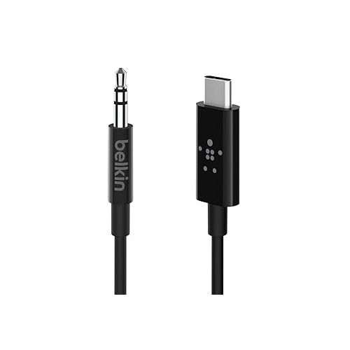 벨킨 Belkin Rockstar Usb-C to Aux Cable (Usb-C to 3.5mm Audio Cable, Usb-C to Audio Cable) for Note10, Pixel3, iPad Pro and More (3ft, Black), F7U079bt03-BLK