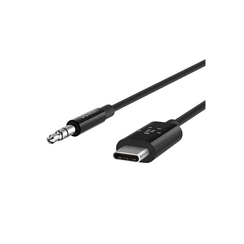 벨킨 Belkin Rockstar Usb-C to Aux Cable (Usb-C to 3.5mm Audio Cable, Usb-C to Audio Cable) for Note10, Pixel3, iPad Pro and More (3ft, Black), F7U079bt03-BLK