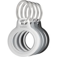 Belkin Apple AirTag Reflective Secure Holder w/Key Ring - AirTag Keychain - AirTag Holder - AirTag Keychain Accessories - Reflective & Scratch Resistant AirTag Case w/Raised Edges - 4-Pack Grayscale