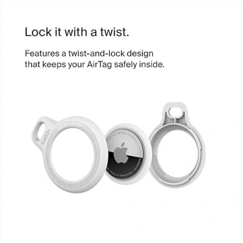 벨킨 Belkin Apple AirTag Reflective Secure Holder w/Key Ring - AirTag Keychain - AirTag Holder - AirTag Keychain Accessories - Reflective & Scratch Resistant AirTag Case w/Raised Edges - 4-Pack Grayscale