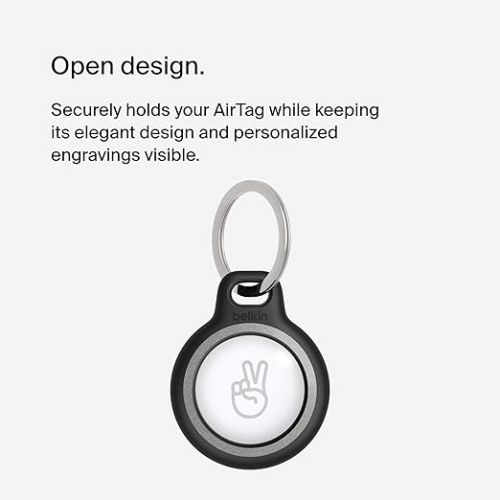 벨킨 Belkin Apple AirTag Reflective Secure Holder w/Key Ring - AirTag Keychain - AirTag Holder - AirTag Keychain Accessories - Reflective & Scratch Resistant AirTag Case w/Raised Edges - 4-Pack Grayscale